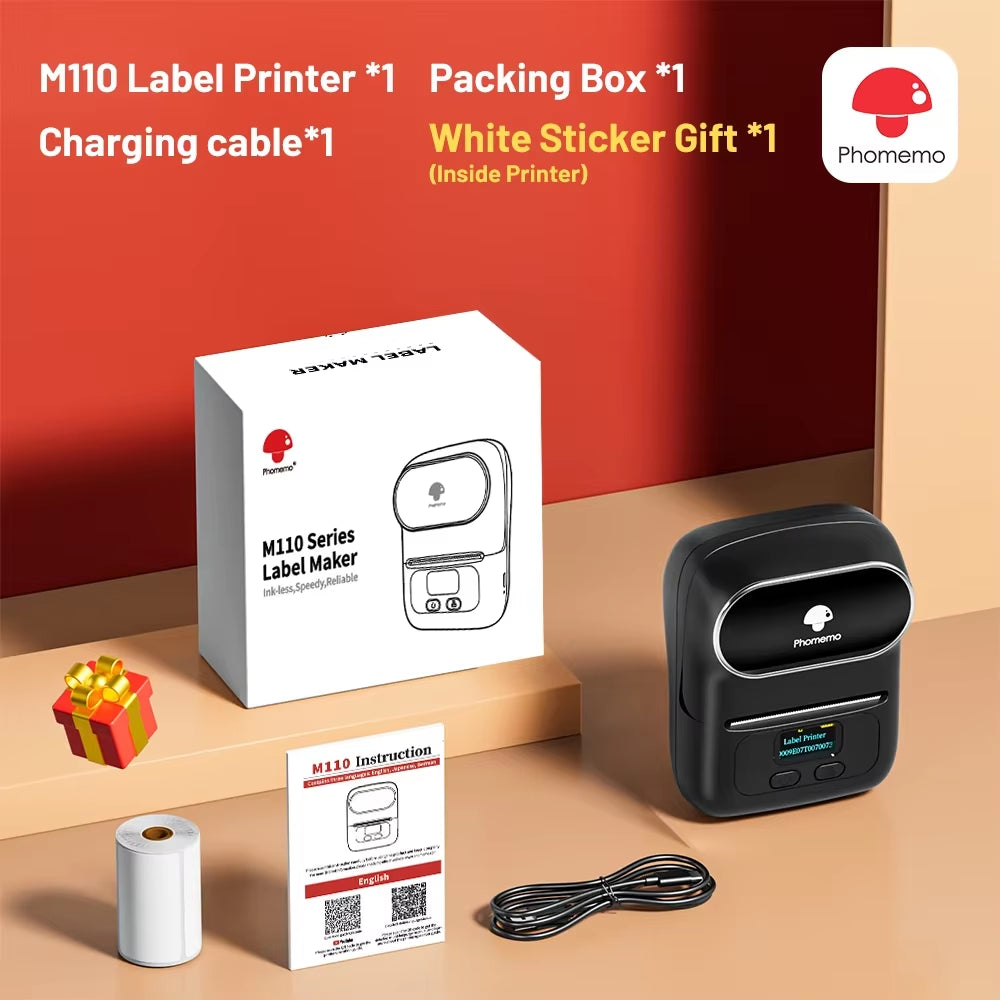 Phomemo M110 Portable Label Printer Mini Thermal Self-Adhesive Sticker Printer Mobile Pocket Tag Price UV Label Sticker Printer