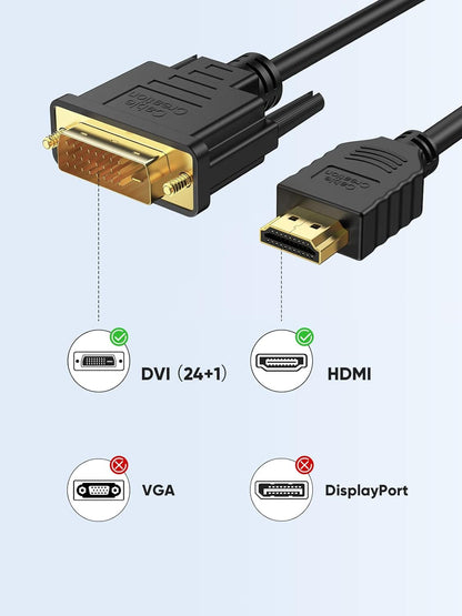 DVI to HDMI Cable,  5Ft 4K HDMI to DVI-D Bi Directional Adapter, HDMI to DVI-D 24+1, Support 1080P HD for Raspberry Pi, Roku, Xbox One, PS5, Graphics Card, Blue-Ray, Switch