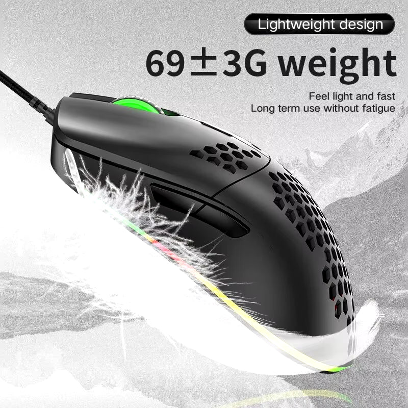 M1 Wired Lightweight Gaming Mouse 69G Ultralight Honeycomb Shell RGB Chroma Backlit 6400 DPI Ergonomic for Laptop PC Mac Gamer