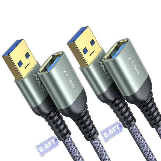 2 PACK 6.6FT+6.6FT  USB 3.0 Extension Cable Type a Male to Female Extension Cord DURABLE BRAIDED MATERIAL Fast Data Transfer Compatible with USB Keyboard,Mouse,Flash Drive, Hard Drive