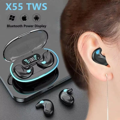 X55 Sleeping Earbuds Wireless Mini Headphones for Work TWS Bluetooth Earphone Stereo Hidden Headsets with Mic HD Call Waterproof