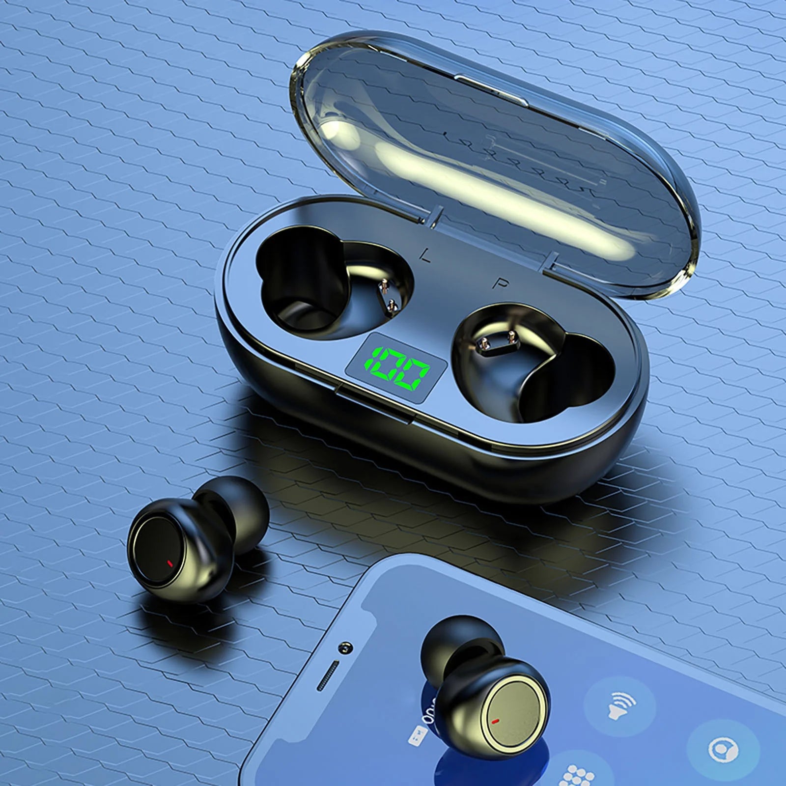 QTOCIO Wireless Earbuds Mini Ear Buds  5.3 Bluetooth Headsets Light-Weight Earphones with Microphone & Charging Case Display