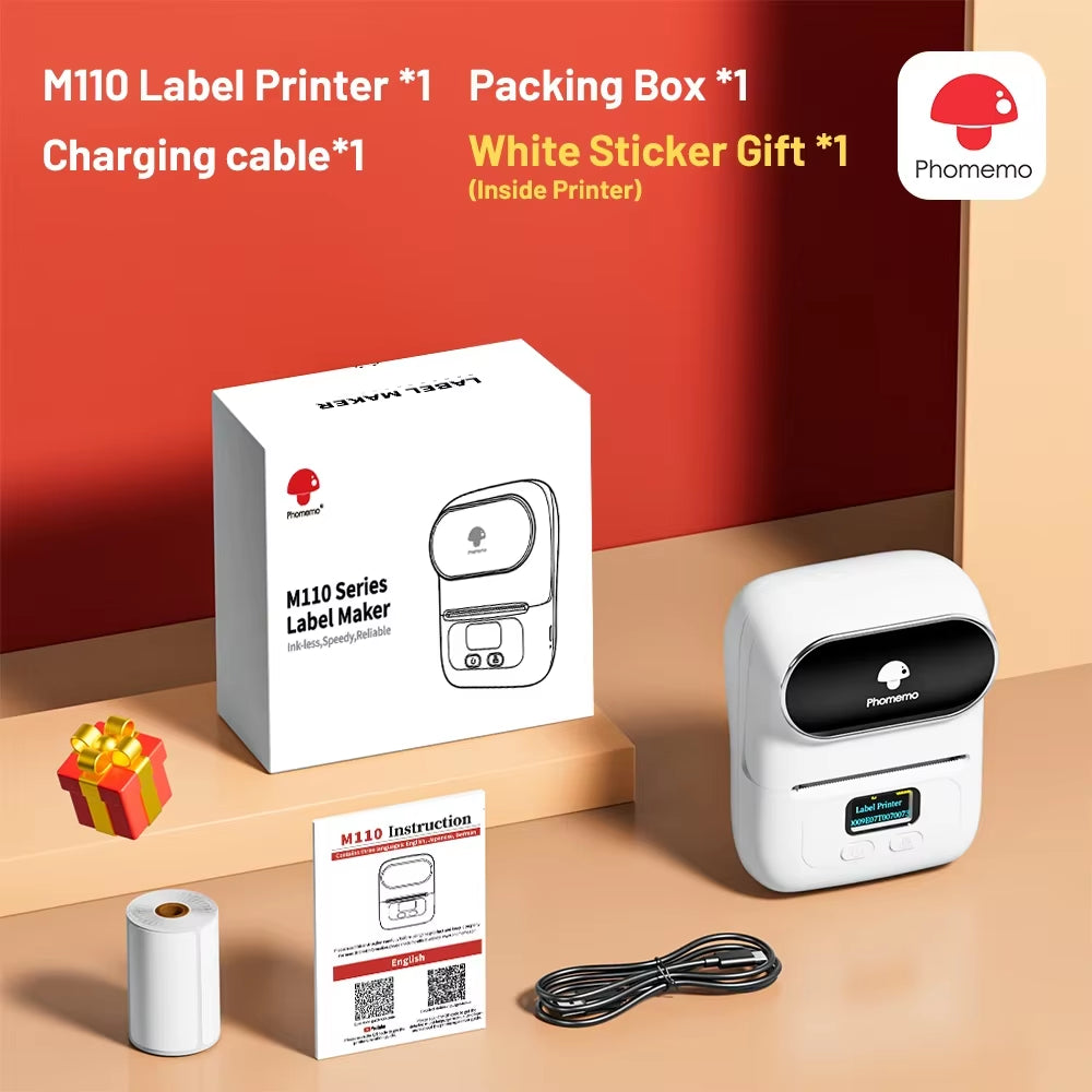 Phomemo M110 Portable Label Printer Mini Thermal Self-Adhesive Sticker Printer Mobile Pocket Tag Price UV Label Sticker Printer