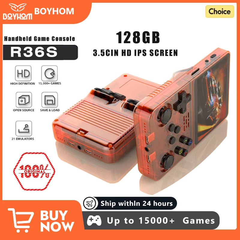 128G Open Source  Video Game Console Linux System 3.5 Inch IPS Screen Orange Portable Pocket Video Player 64GG Best Games