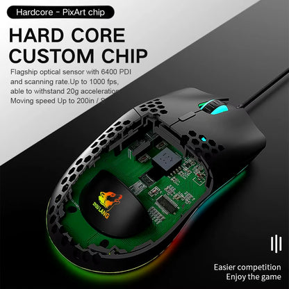 M1 Wired Lightweight Gaming Mouse 69G Ultralight Honeycomb Shell RGB Chroma Backlit 6400 DPI Ergonomic for Laptop PC Mac Gamer