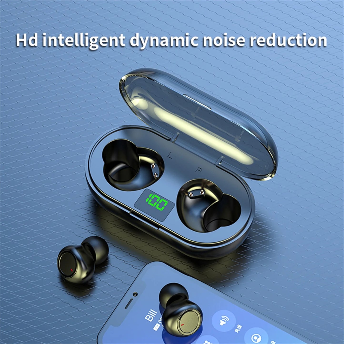 QTOCIO Wireless Earbuds Mini Ear Buds  5.3 Bluetooth Headsets Light-Weight Earphones with Microphone & Charging Case Display