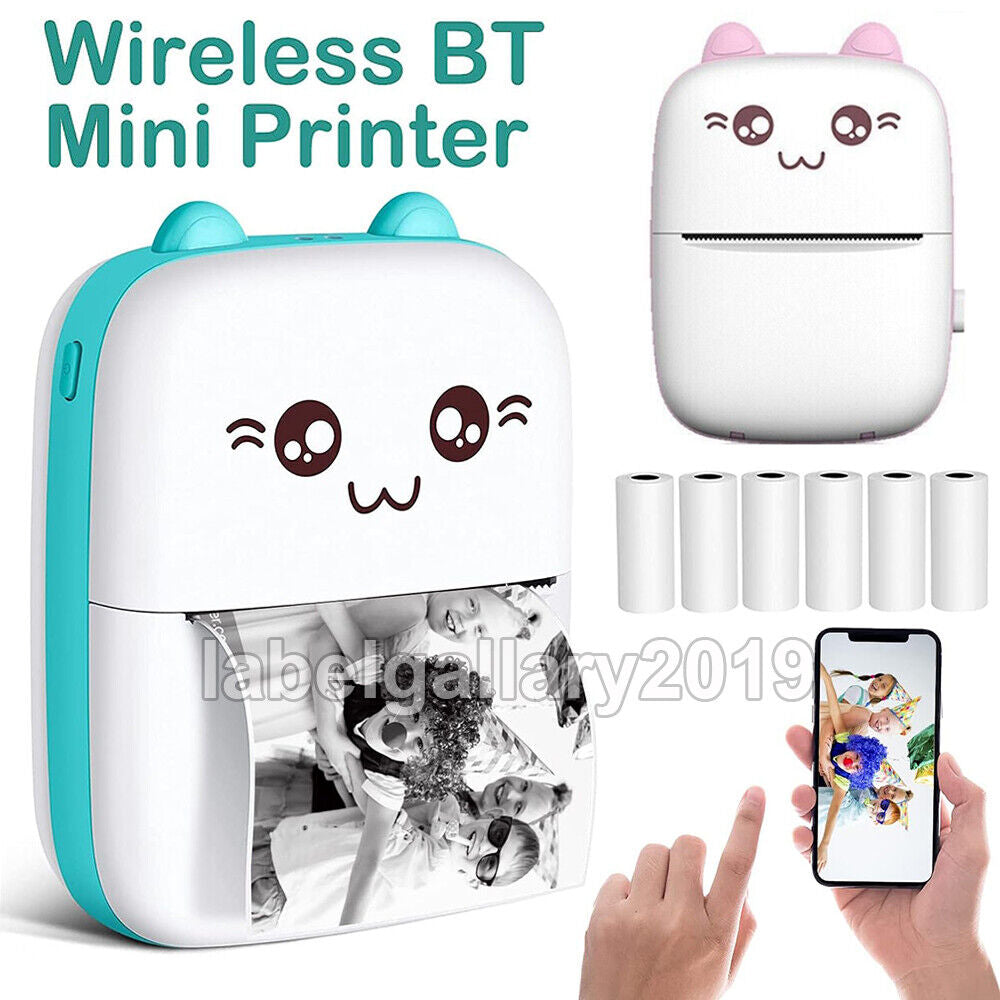 Portable Mini Thermal Printer Pocket Photo Printer Wireless Bluetooth W/ 6 Rolls